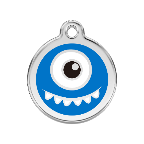 Red Dingo Monster Enamel Stainless Steel Dog ID Tag — Blue Medium