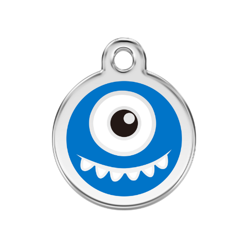 Red Dingo Monster Enamel Stainless Steel Dog ID Tag — Blue Small