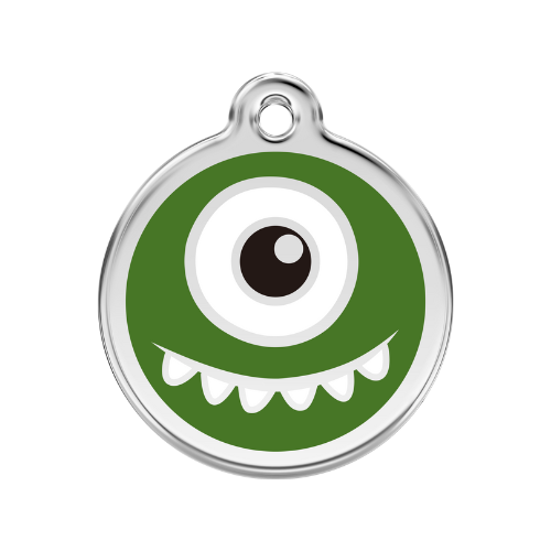 Red Dingo Monster Enamel Stainless Steel Dog ID Tag — Green Large