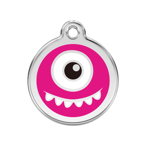 Red Dingo Monster Enamel Stainless Steel Dog ID Tag — Pink Medium