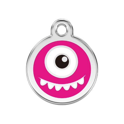 Red Dingo Monster Enamel Stainless Steel Dog ID Tag — Pink Small