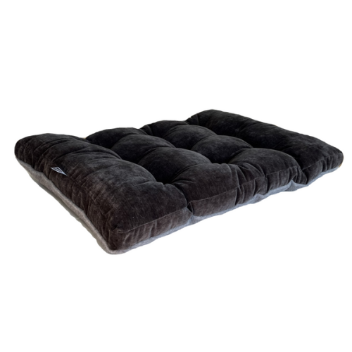 Bowsers Pet Dream Faux Fur Futon Pillow Crate Mat Bed — Otter + Carbon Reverse Side