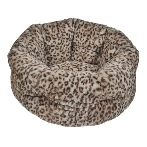 Leopard Muffy Fluffy Faux Fur Cozy Nesting Burrow Dog Bed Side View