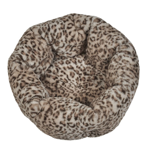 Leopard Muffy Fluffy Faux Fur Cozy Nesting Burrow Dog Bed top View