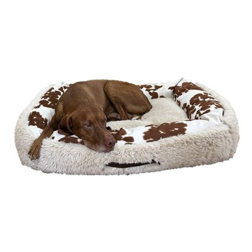 Bowsers Pet Faux Fur The Dude Bolstered Nesting Dog Bed — Durango with Dog