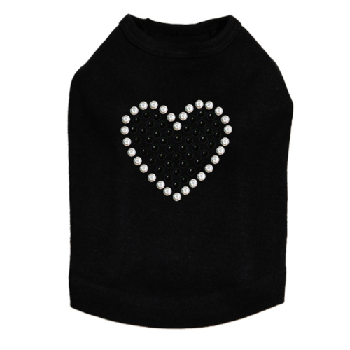 Dog In The Closet Black Bling Heart Valentine Dog Tank Tee  — Black