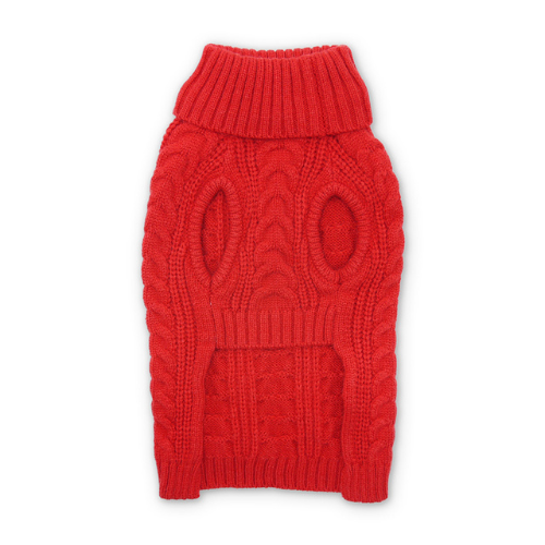 Dogo Pet Fashions Red Cable Turtleneck Dog Sweater Front View