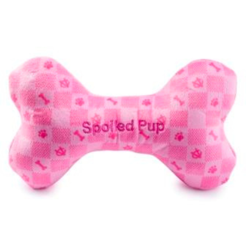 Haute Diggity Dog Chewy Vuiton Pink Checker Bone Designer Plush Dog Toy Back View