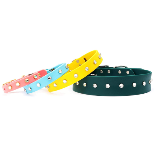 Mimi Green Biothane Waterproof Sparkle Crystal Studded Collar
