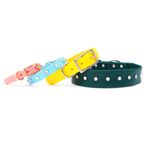 Mimi Green Biothane Waterproof Sparkle Crystal Studded Collar