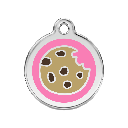 Red Dingo Cookie Enamel Stainless Steel Dog ID Tag Pink Medium