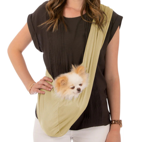 Susan Lanci Designs Mesh Small Dog Sling Travel Carrier Beige