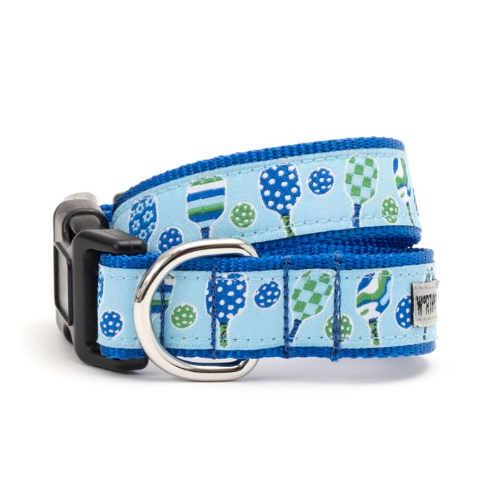 The Worthy Dog Pickleball Ribbon Nylon Webbing Dog Collar BLUE