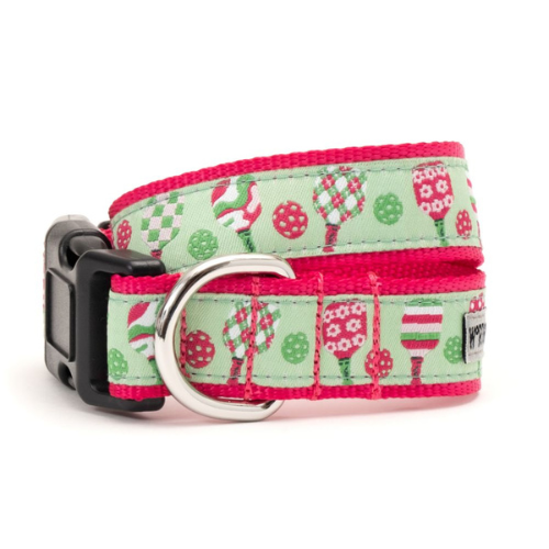 The Worthy Dog Pickleball Ribbon Nylon Webbing Dog Collar PINK