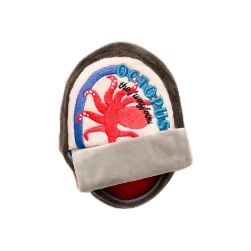 Tinned octopus dog toy with removeable octopus with treat-hiding pockets, squeaker, and crinkle paper