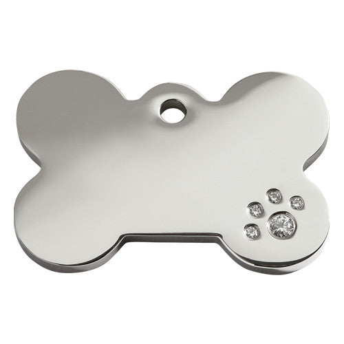 Red Dingo Bone Stainless Steel Swarovski Diamante Dog ID Tag Large