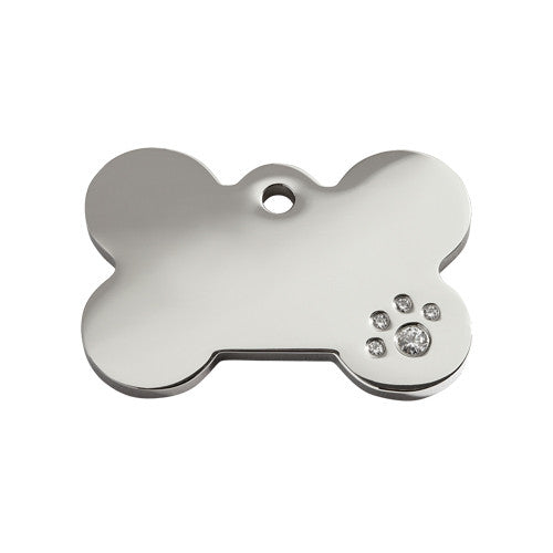 Red Dingo Bone Stainless Steel Swarovski Diamante Dog ID Tag Medium