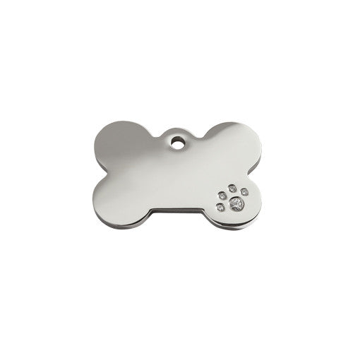 Red Dingo Bone Stainless Steel Swarovski Diamante Dog ID Tag Small