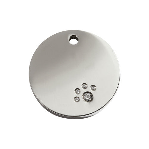 Red Dingo Circle Stainless Steel Swarovski Diamante Dog ID Tag Medium
