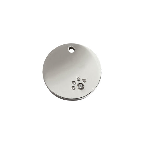 Red Dingo Circle Stainless Steel Swarovski Diamante Dog ID Tag Small