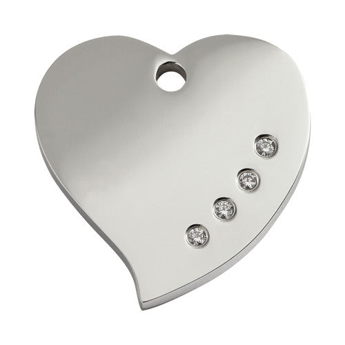 Red Dingo Heart Stainless Steel Swarovski Diamante Dog ID Tag Large