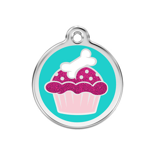 Red Dingo Glitter Cupcake Stainless Steel Dog ID Tag Medium