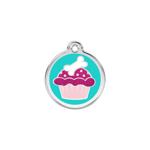 Red Dingo Glitter Cupcake Stainless Steel Dog ID Tag Small