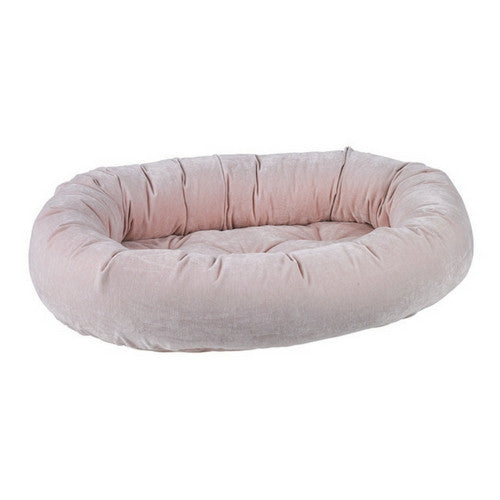 Bowsers Donut Dog Bed with oval bolster design in Blush microvelvet fabric