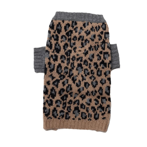 Canine Styles Cashmere Cable Knit Dog Sweater — Leopard Grey