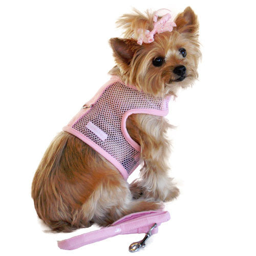 Doggie Design Cool Netted Mesh Dog Harness — Pink On Dog