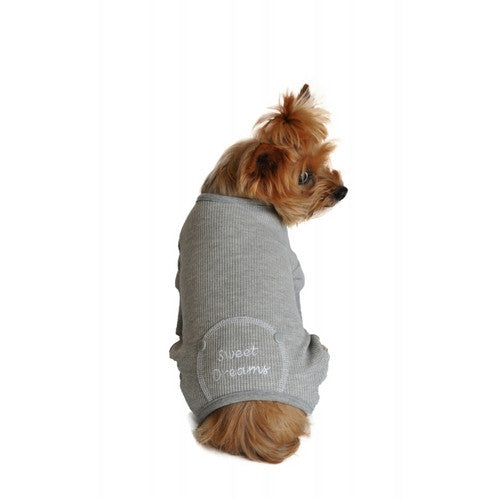 Doggie Design Sweet Dreams Thermal Dog Pajamas — Alloy Gray on Dog