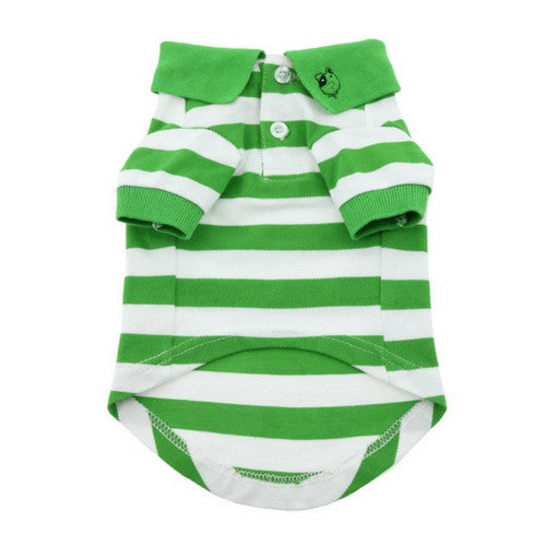 Doggie Design Striped Polo Style Collared Dog Shirt Greenery and White