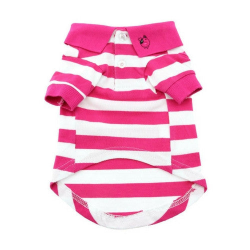 Doggie Design Striped Polo Style Collared Dog Shirt Pink Yarrow and White