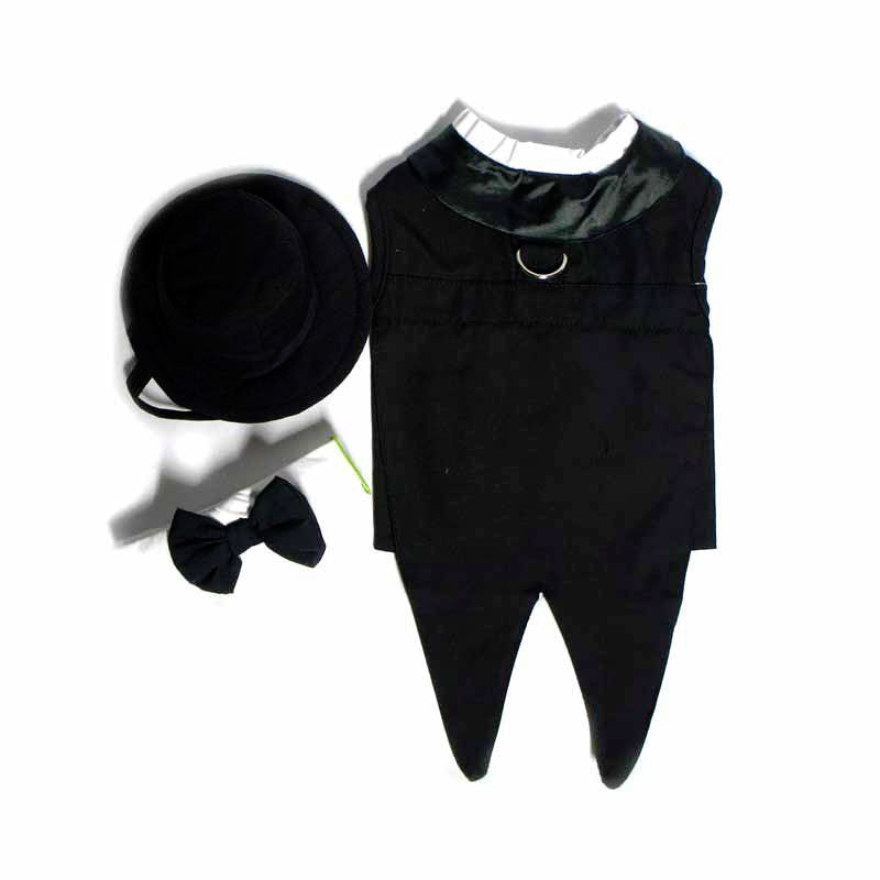 Doggie Design Formal Black Tie Dog Tuxedo with Tails and Top Hat Set View