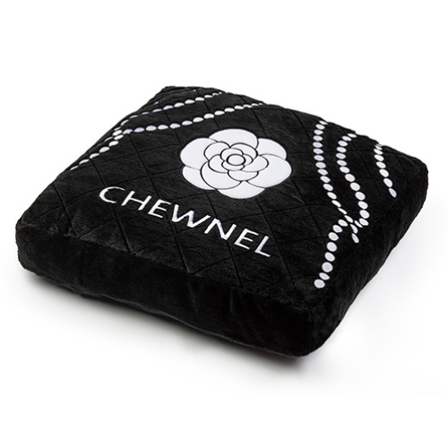 Dog Diggin Designs Chewnel Noir Plush Pillow Parody Designer Bed — Side View