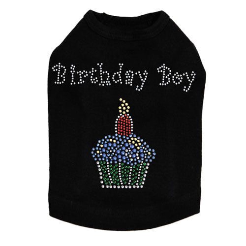 Dog In The Closet Birthday Boy Cupcake Rhinestone Tank Dog Shirt Black