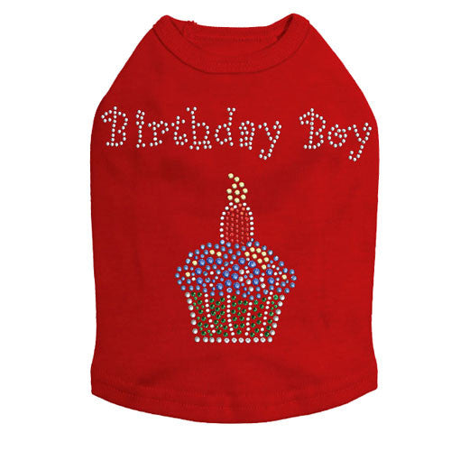 Dog In The Closet Birthday Boy Cupcake Rhinestone Tank Dog Shirt Red