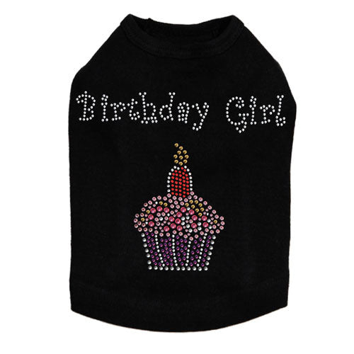 Dog In The Closet Birthday Girl Rhinestone Cupcake Tank Dog Shirt Black