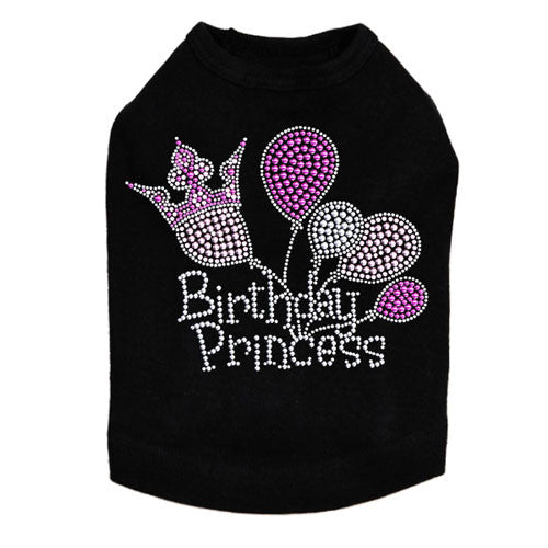 Dog In The Closet Birthday Princess Rhinestone Dog Tank Shirt Black