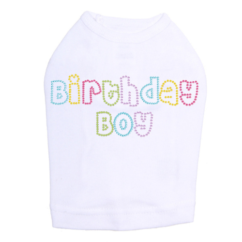 Dog In The Closet Birthday Boy Rhinestone Tank Dog Shirt White