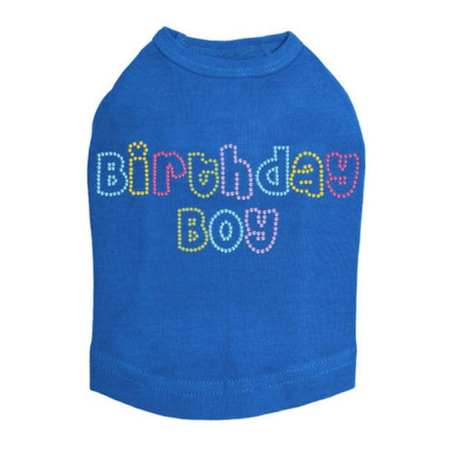 Dog In The Closet Birthday Boy Rhinestone Tank Dog Shirt Blue