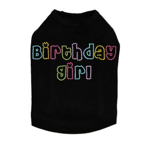 Dog In The Closet Birthday Girl Rhinestone Tank Dog Shirt Black
