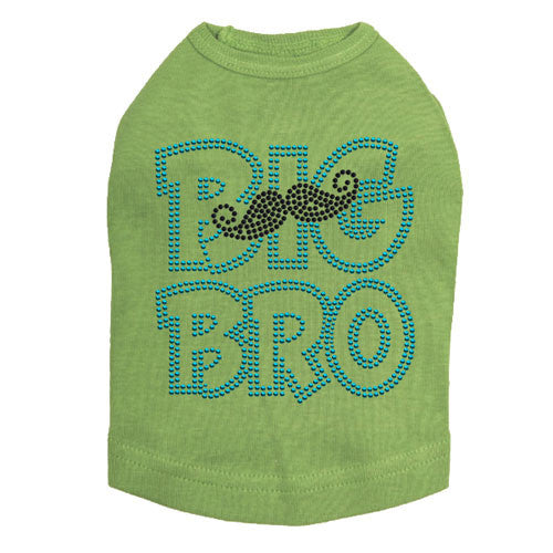 Dog In The Closet Big Bro Brother Mustache Tank Dog Shirt Lime Green