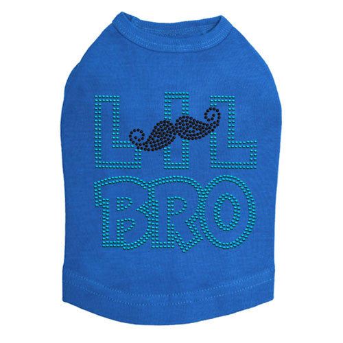 Dog In The Closet Lil Bro Brother Mustache Rhinestone Dog Tank Shirt Blue