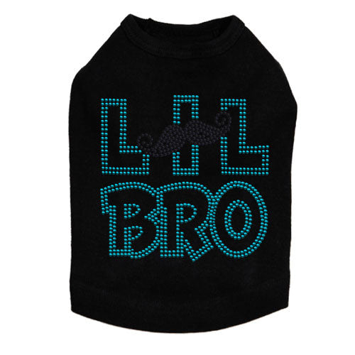Dog In The Closet Lil Bro Brother Mustache Rhinestone Dog Tank Shirt Black