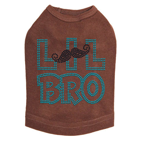 Dog In The Closet Lil Bro Brother Mustache Rhinestone Dog Tank Shirt Brown
