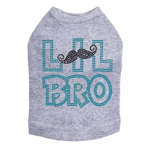 Dog In The Closet Lil Bro Brother Mustache Rhinestone Dog Tank Shirt Gray