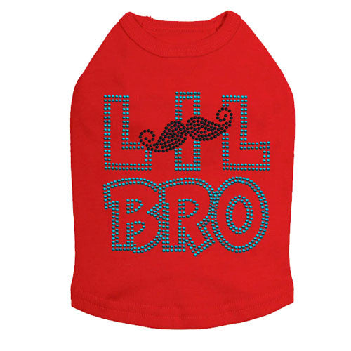 Dog In The Closet Lil Bro Brother Mustache Rhinestone Dog Tank Shirt Red