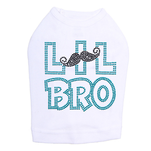Dog In The Closet Lil Bro Brother Mustache Rhinestone Dog Tank Shirt White