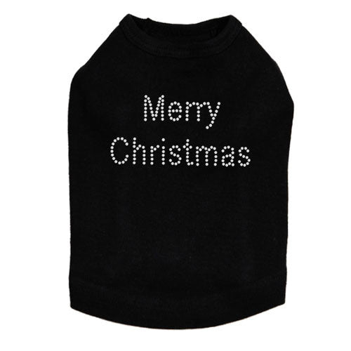 Dog In The Closet Merry Christmas Rhinestone Designer Dog Tank Black
